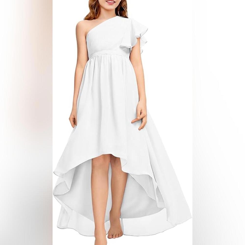 NWOT Girls One Shoulder Ruffle Flowy Cute Elegant Dress, Size 150 (10-12 yr)